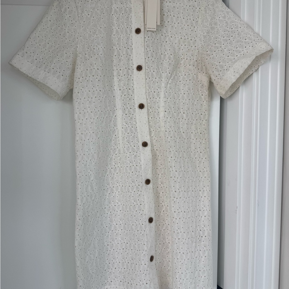 NWT!! Rebecca Taylor - Elegant White Eyelet Button-Down Dress